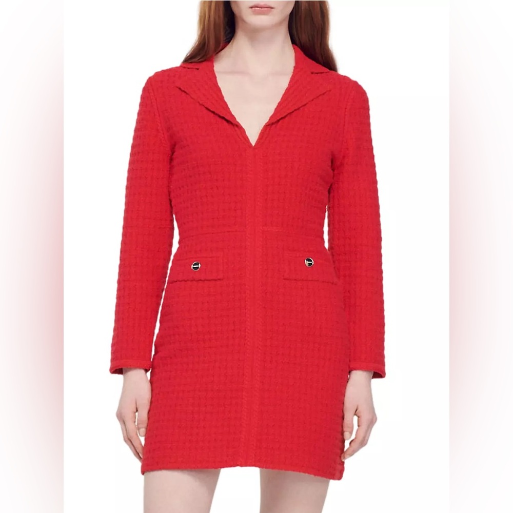 Sandro Yvonne Braided Designer Dress Red Size 36 Women’s V-Neck ❤️ holiday dress